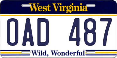 WV license plate OAD487
