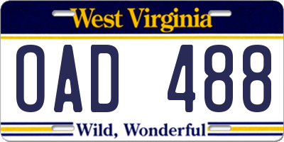 WV license plate OAD488