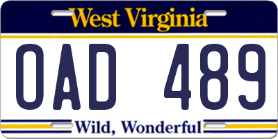 WV license plate OAD489