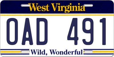 WV license plate OAD491