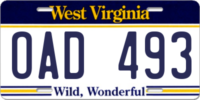 WV license plate OAD493