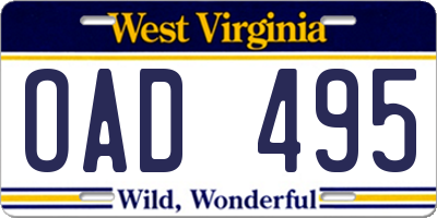 WV license plate OAD495