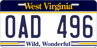 WV license plate OAD496