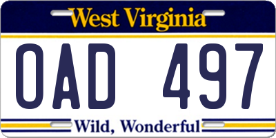 WV license plate OAD497