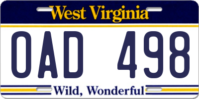 WV license plate OAD498