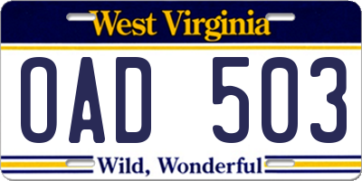 WV license plate OAD503