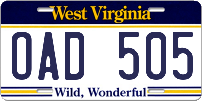 WV license plate OAD505