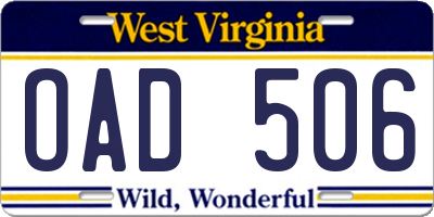 WV license plate OAD506