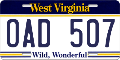 WV license plate OAD507