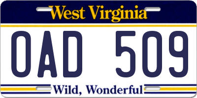 WV license plate OAD509
