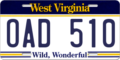 WV license plate OAD510