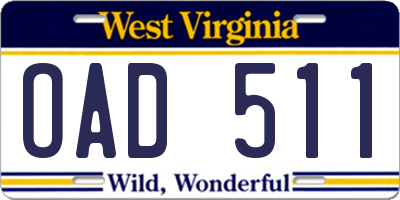 WV license plate OAD511
