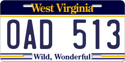 WV license plate OAD513