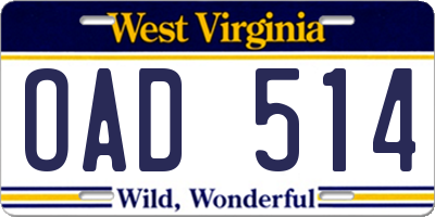 WV license plate OAD514