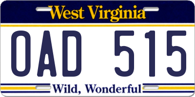 WV license plate OAD515