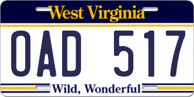WV license plate OAD517