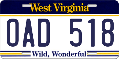 WV license plate OAD518