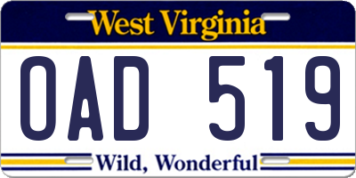 WV license plate OAD519