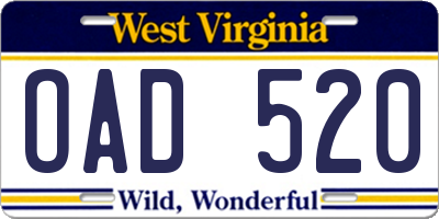 WV license plate OAD520