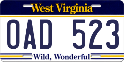 WV license plate OAD523