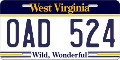 WV license plate OAD524