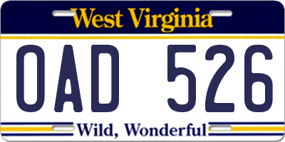 WV license plate OAD526