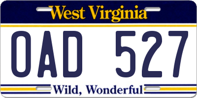 WV license plate OAD527