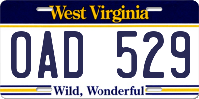 WV license plate OAD529