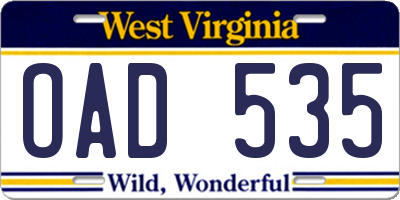WV license plate OAD535