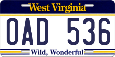 WV license plate OAD536