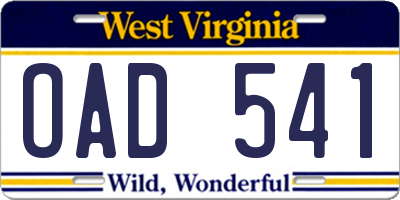 WV license plate OAD541