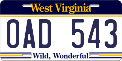 WV license plate OAD543