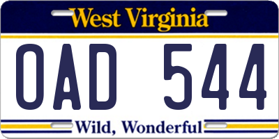 WV license plate OAD544