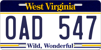 WV license plate OAD547