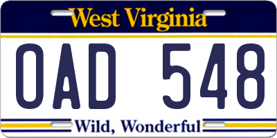 WV license plate OAD548