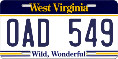 WV license plate OAD549