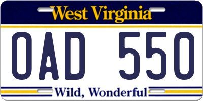 WV license plate OAD550