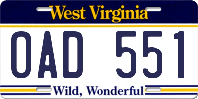 WV license plate OAD551