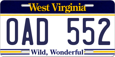 WV license plate OAD552
