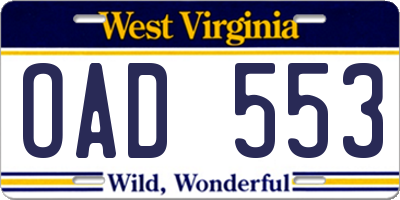 WV license plate OAD553