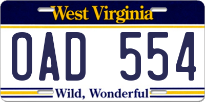 WV license plate OAD554