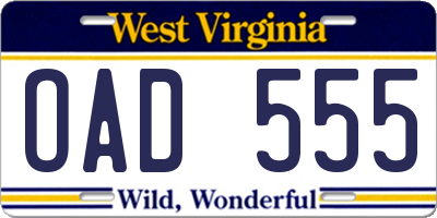 WV license plate OAD555