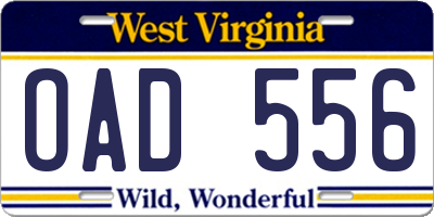 WV license plate OAD556