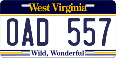 WV license plate OAD557