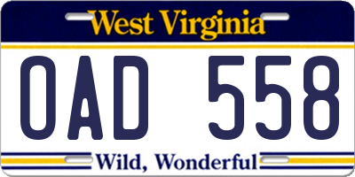 WV license plate OAD558