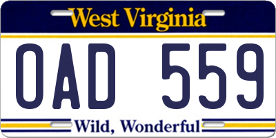 WV license plate OAD559