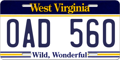 WV license plate OAD560