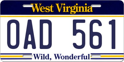 WV license plate OAD561