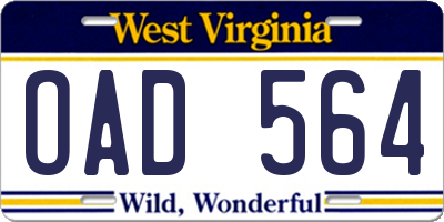 WV license plate OAD564