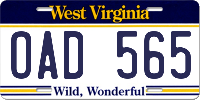 WV license plate OAD565